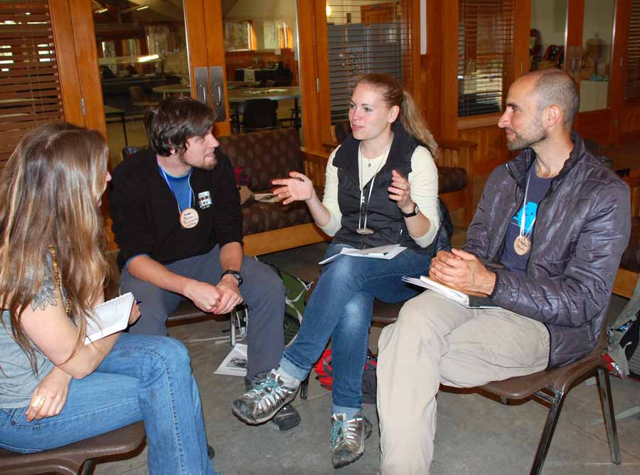 Sitting together and talking